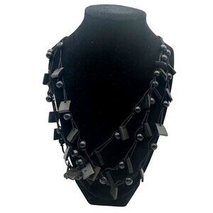 Multi-Strand Black Round and Square Bead Necklace Lightweight Cord